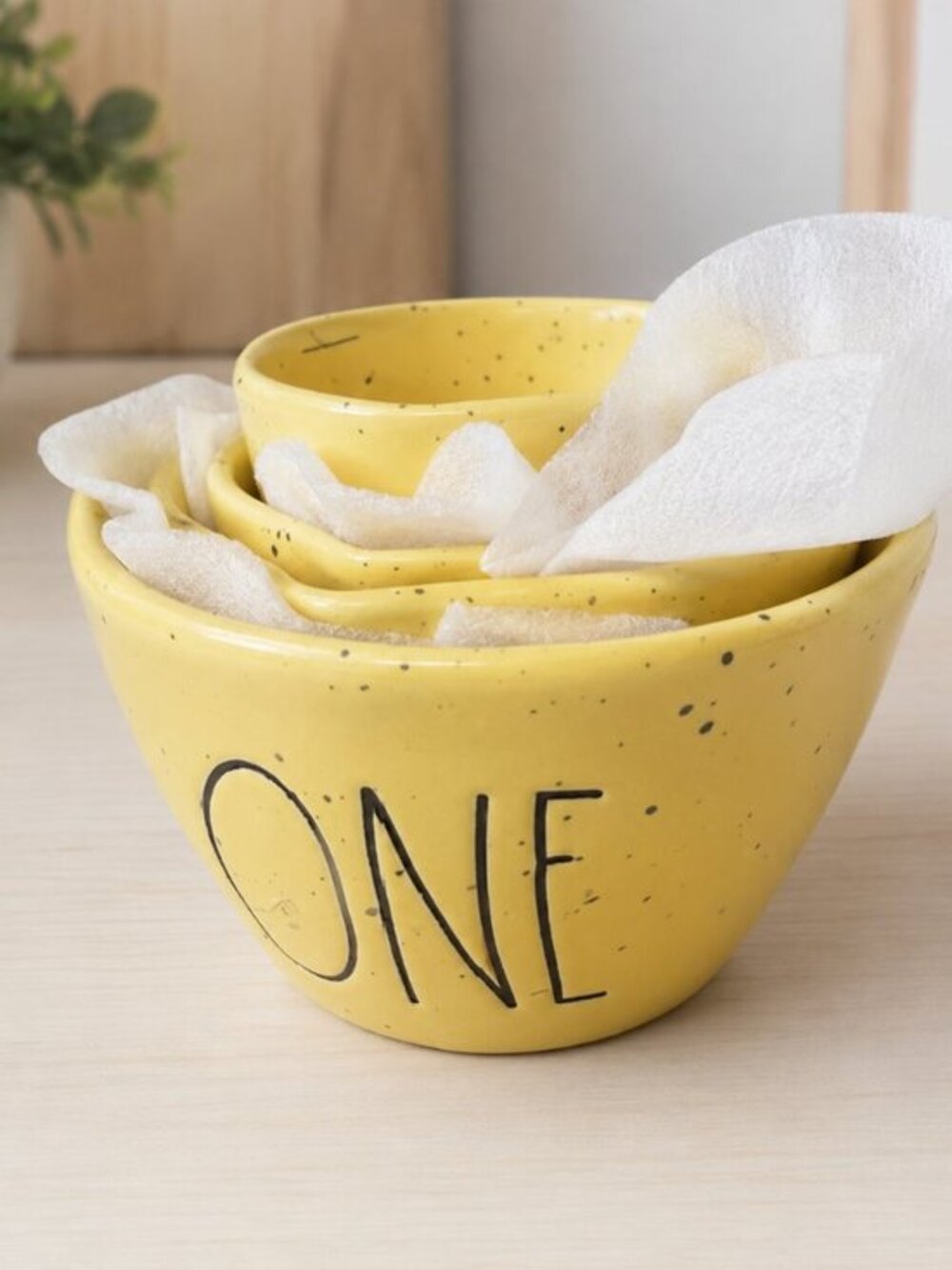 Rae Dunn Artisan Yellow Ceramic Measuring Cups Set of 4 Farmhouse NWT